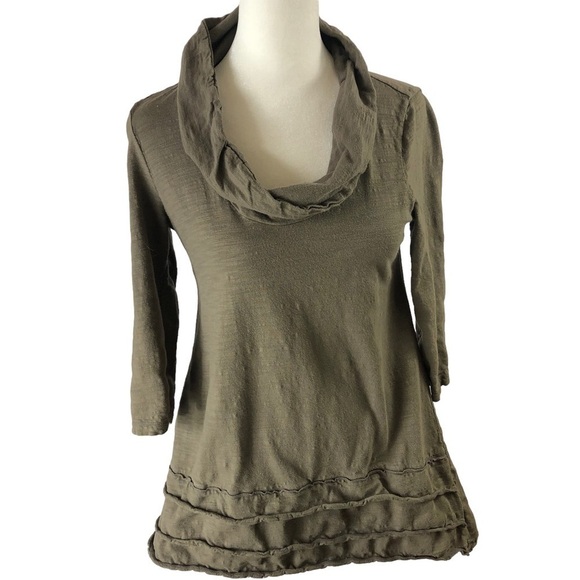 Neon Buddha Popover Yoga Top Women XS Sage Green Cowl Neck Tiered Detail At Hem - Picture 1 of 8